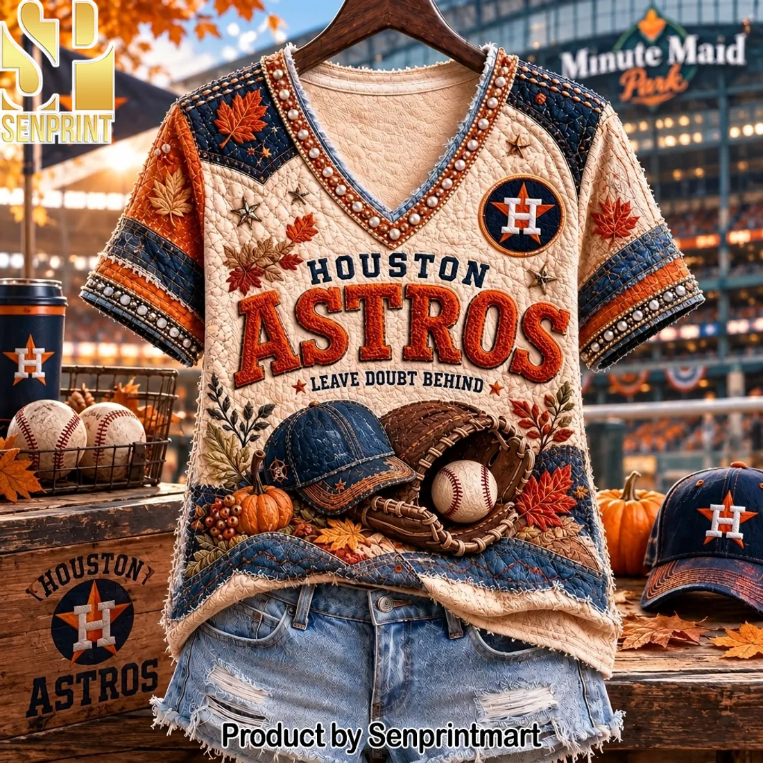 Houston Astros Leave Doubt Behind Fall Quilted V-Neck Shirt
