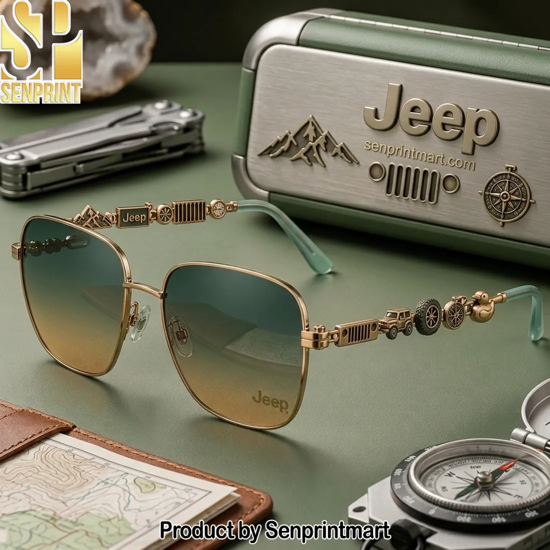 Jeep Premium Gold Frame Gradient Lens Sunglasses