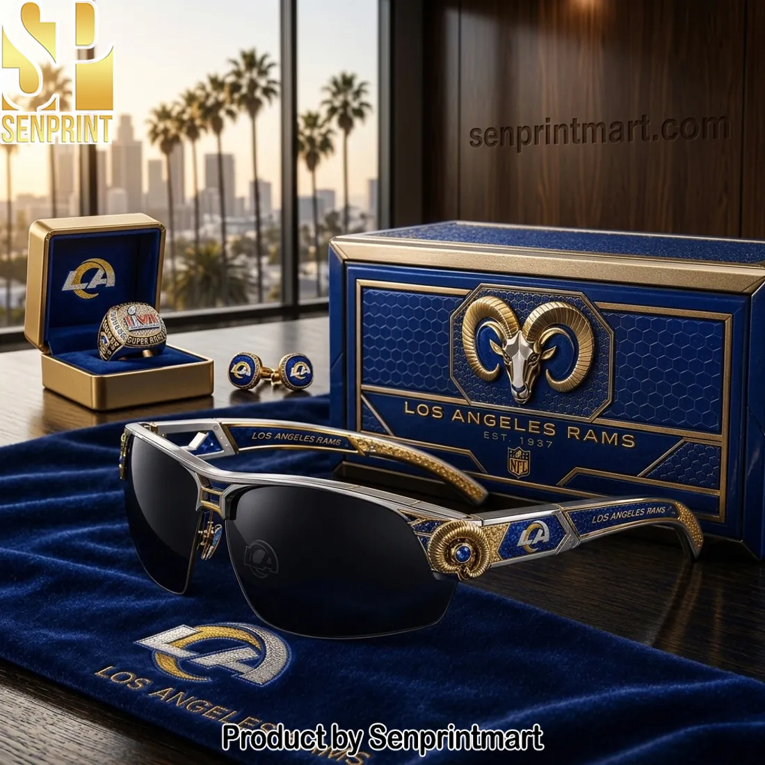Los Angeles Rams Premium Gold and Blue Luxury Unisex Sunglasses