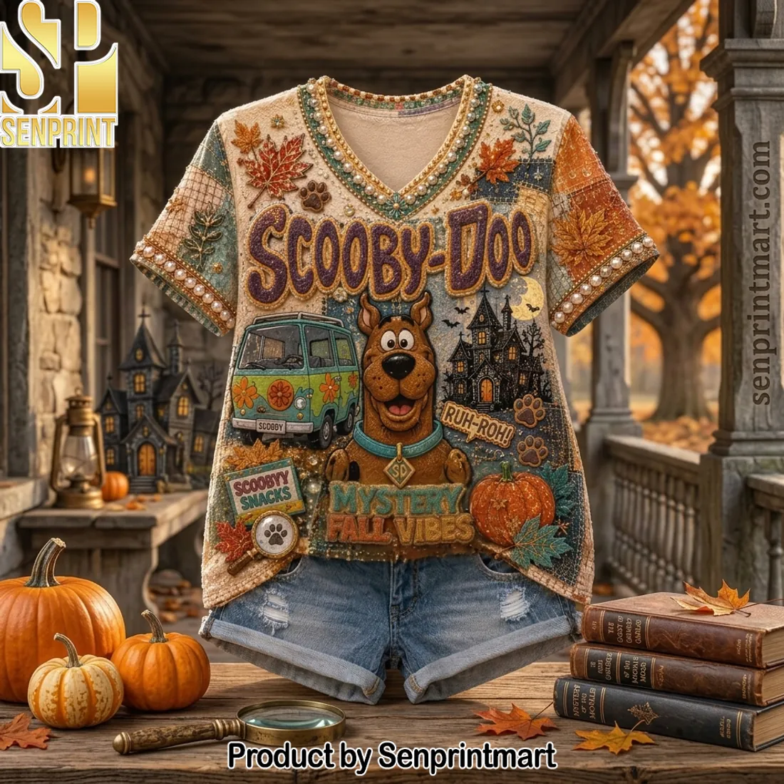 Scooby-Doo Mystery Fall Vibes V-Neck Shirt