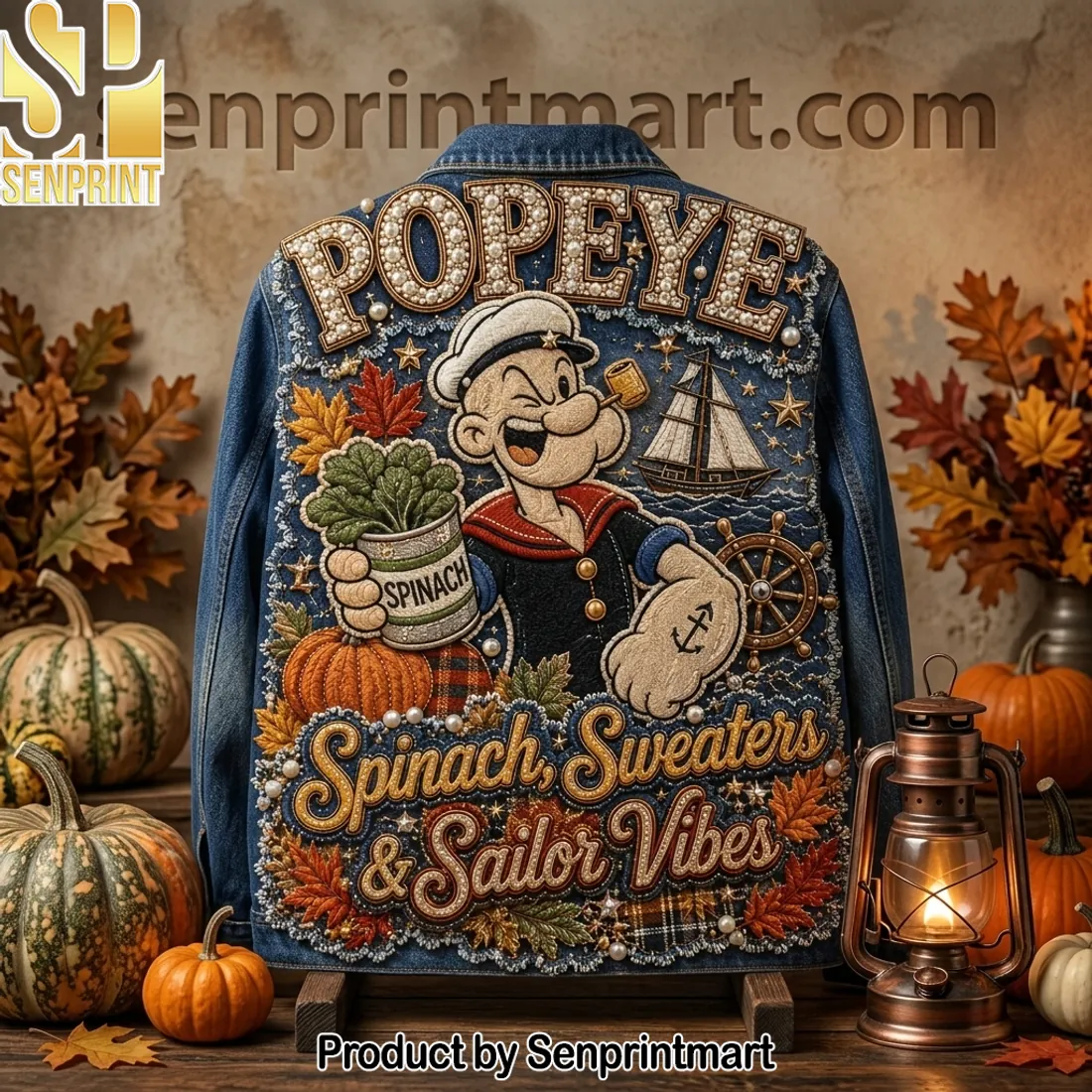 Popeye “Spinach, Sweaters & Sailor Vibes” Embroidered Denim Jacket
