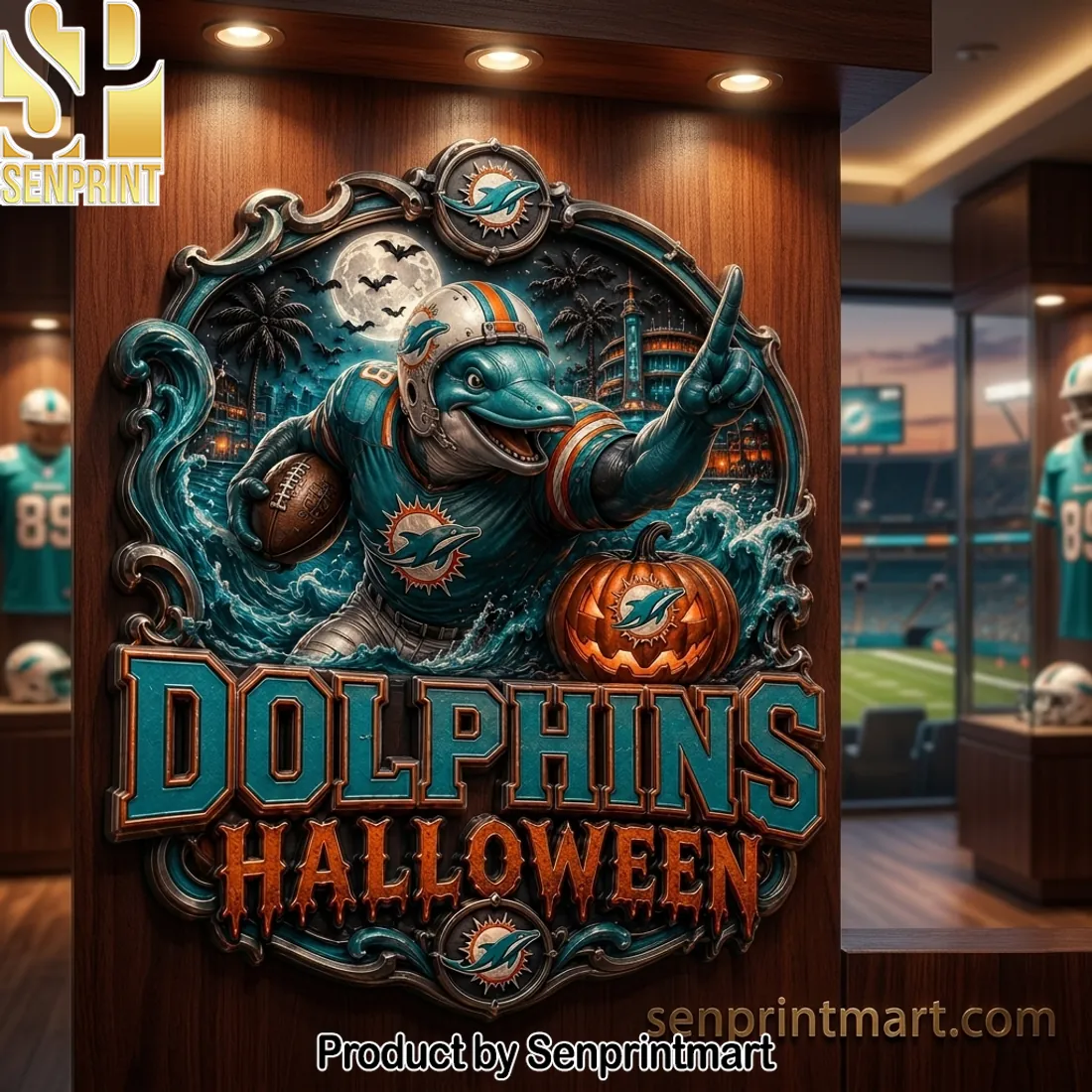 Miami Dolphins Halloween Premium 3D Car Name Badge