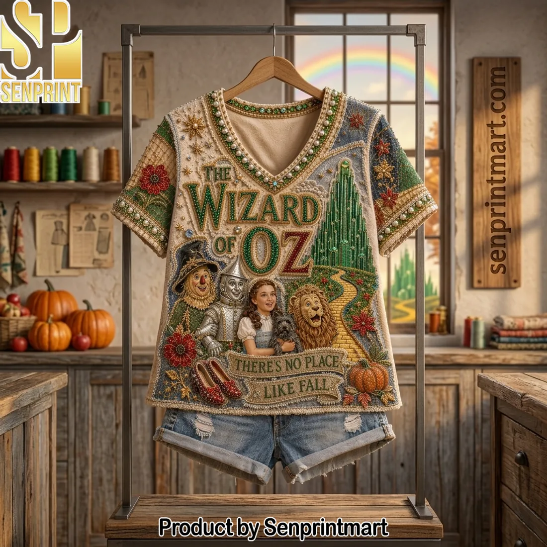 The Wizard of Oz There’s No Place Like Fall Embroidered V-Neck Shirt
