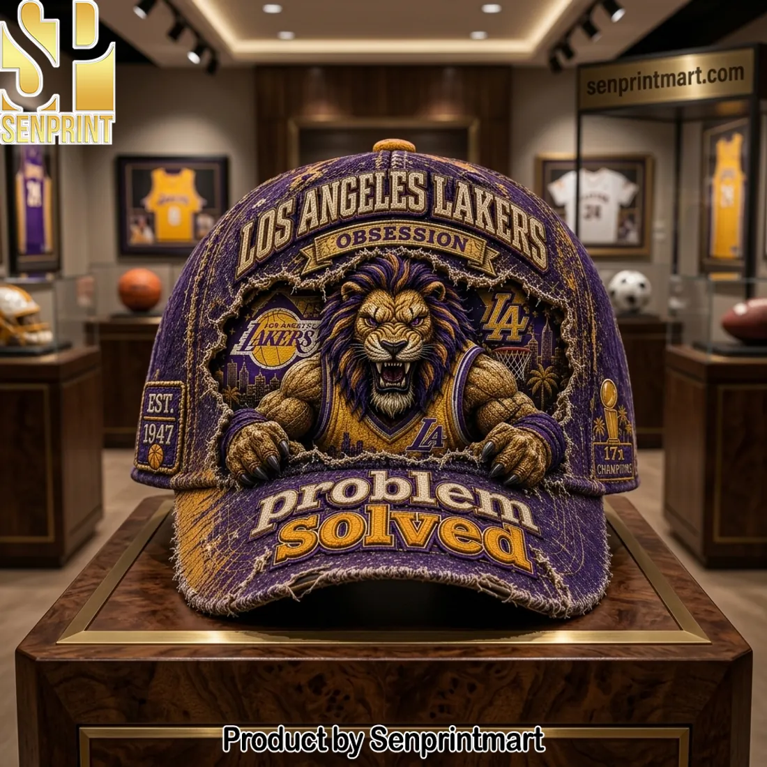 Los Angeles Lakers Lion Obsession Problem Solved Distressed Vintage Cap