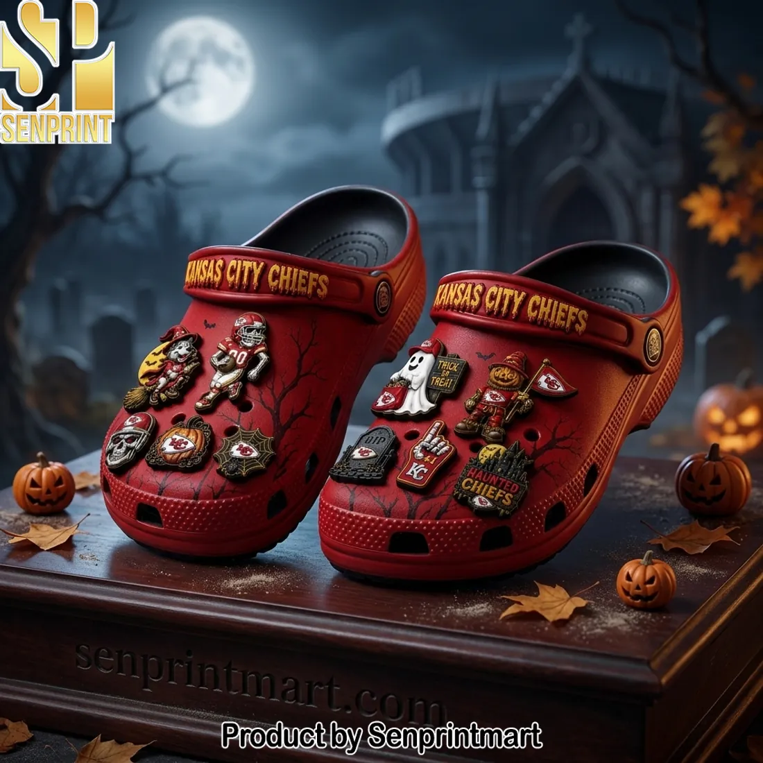 Kansas City Chiefs Haunted Halloween Spooky Red Clog Shoes