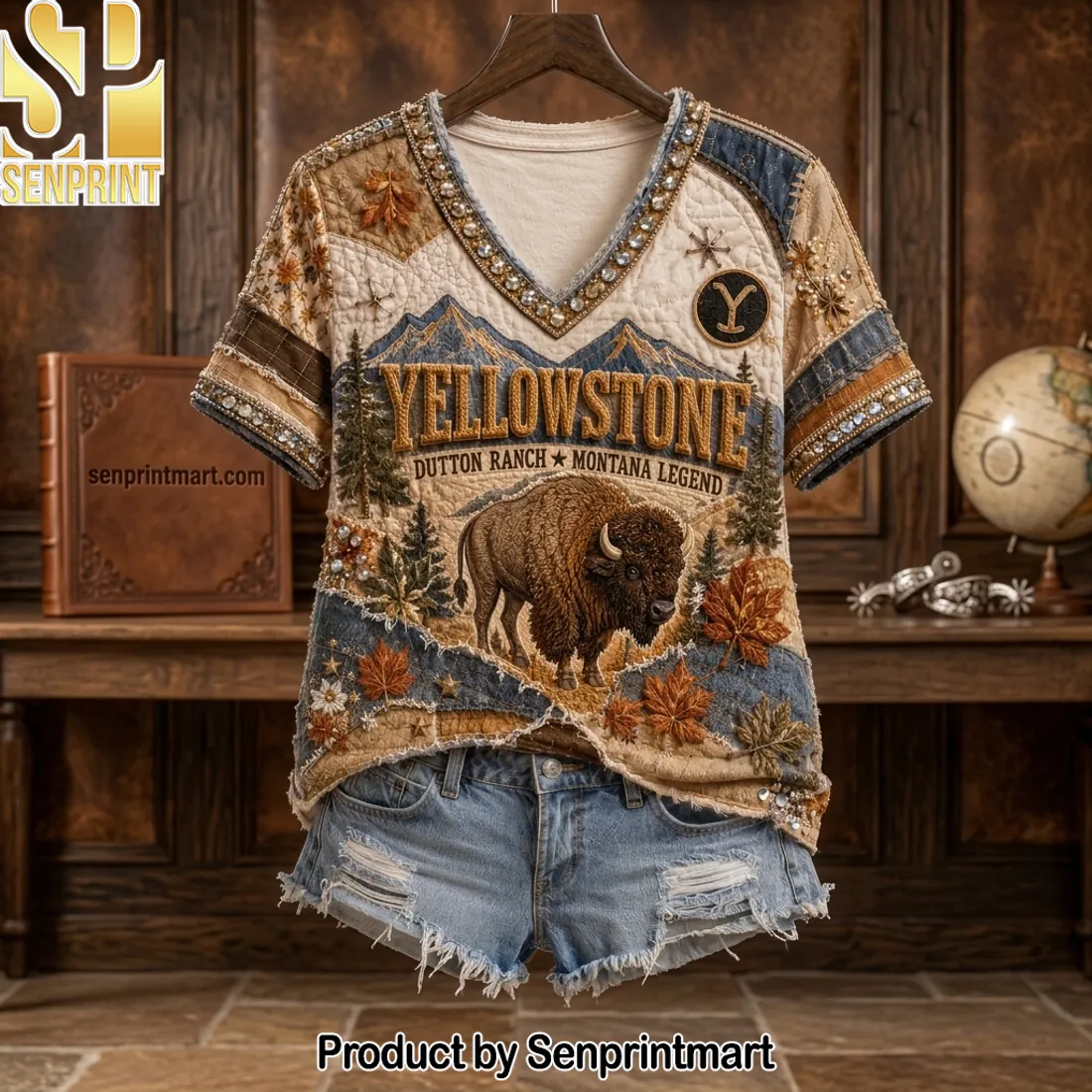 Yellowstone Dutton Ranch Montana Legend Vintage Western V-Neck Shirt