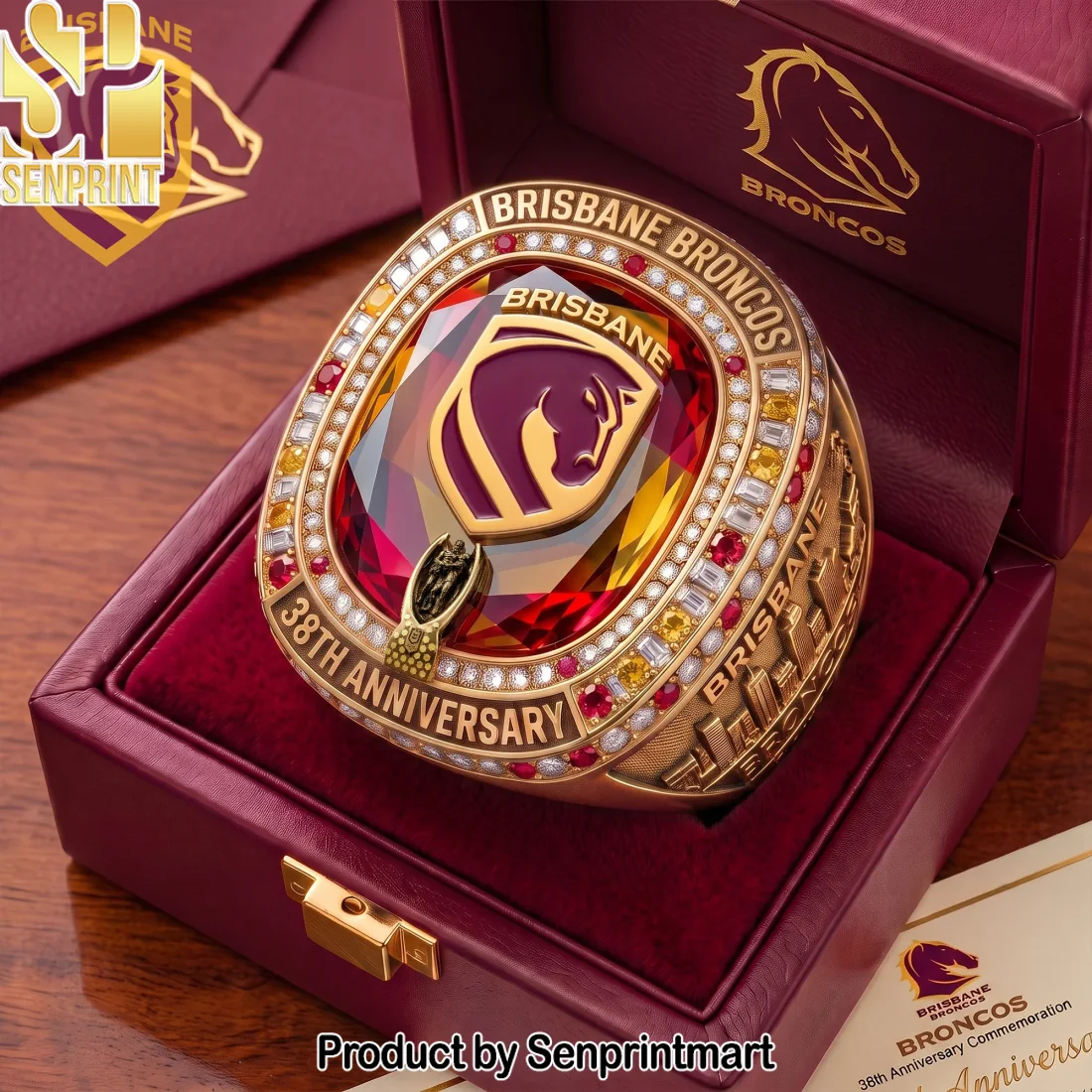 Brisbane Broncos NRL 38th Anniversary Commemorative Luxury Replica Championship Ring Brisbane Broncos NRL 38th Anniversary Commemorative Luxury Replica Championship Ring