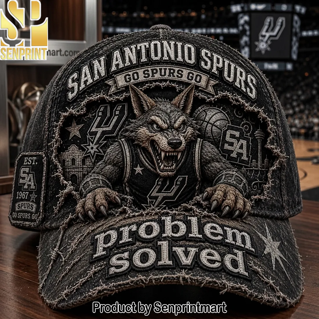 San Antonio Spurs Problem Solved Mascot Distressed Vintage Cap