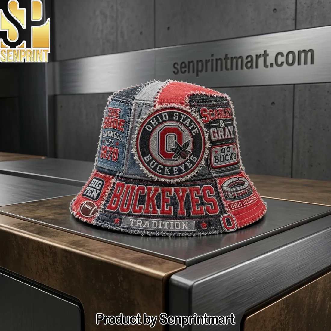 Ohio State Buckeyes Scarlet and Gray Vintage Patchwork Bucket Hat