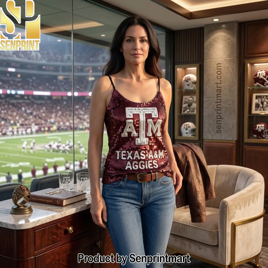 Texas A&M Aggies Sequin Fan Cami Top