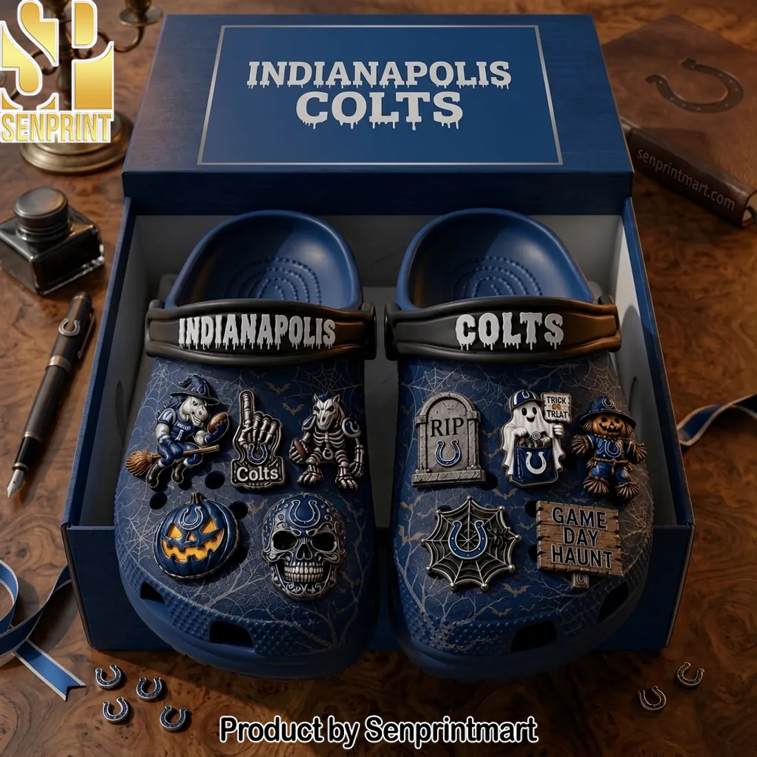 Indianapolis Colts Halloween Game Day Haunt Custom Clogs