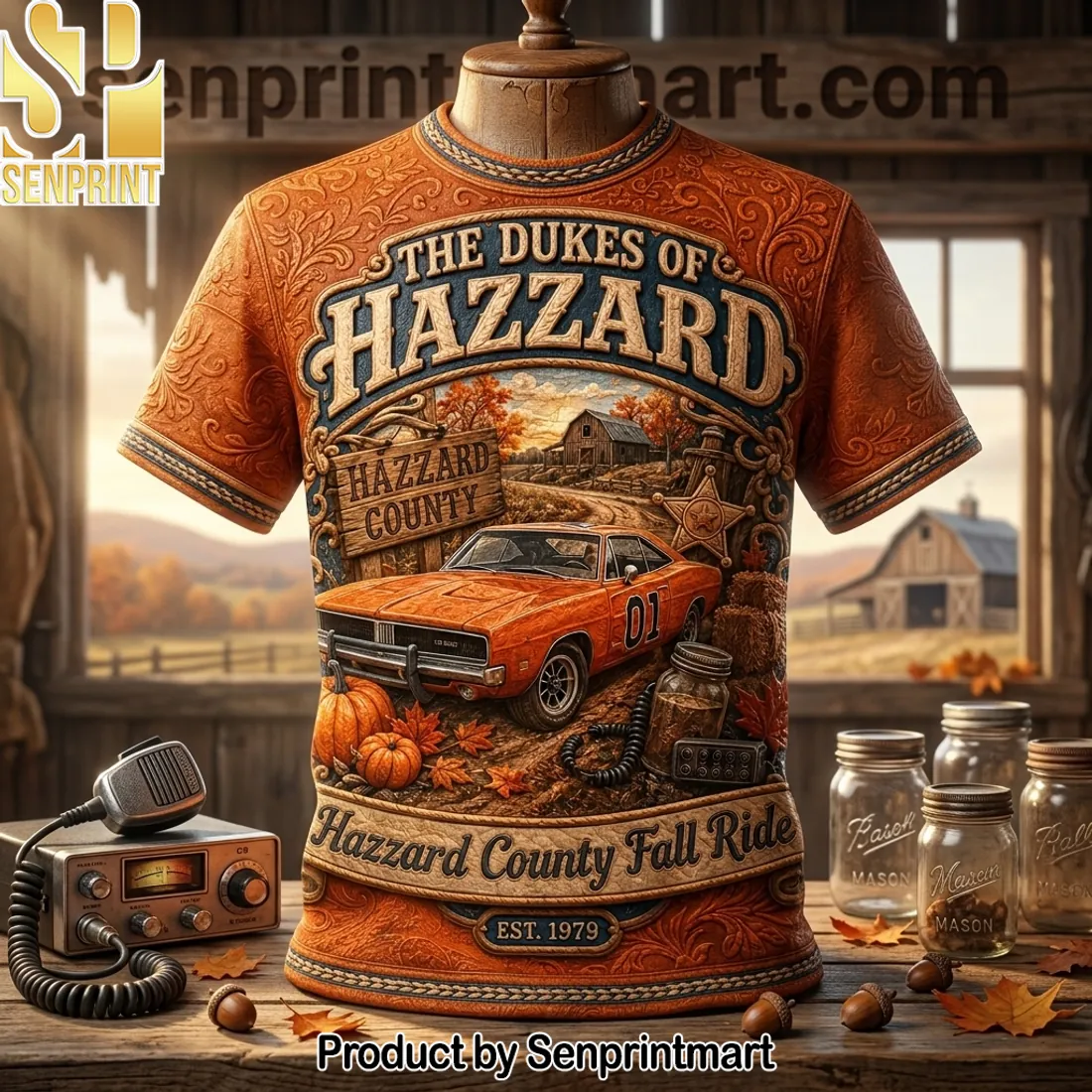 The Dukes of Hazzard County Fall Ride Vintage 3D Embossed Shirt