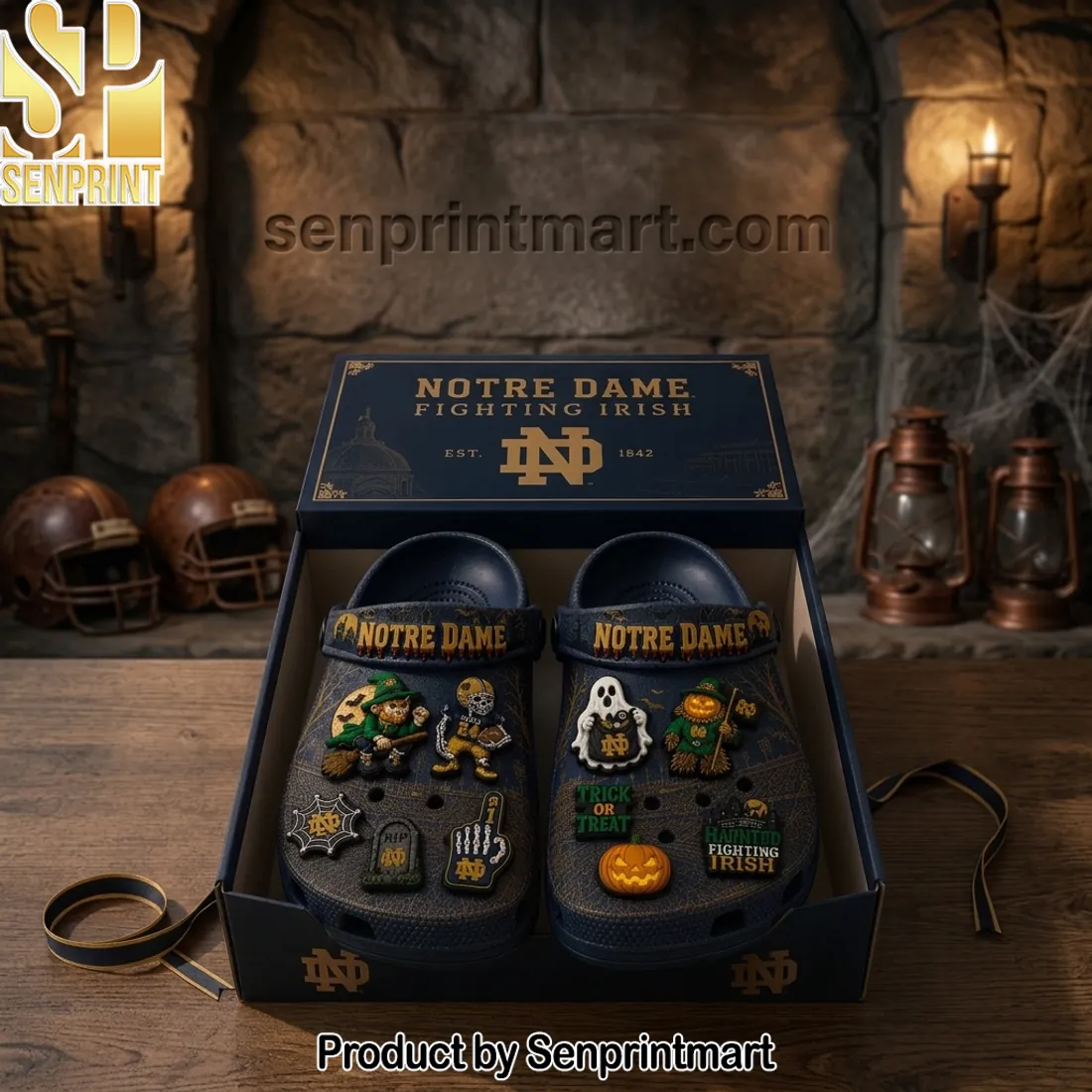 Notre Dame Fighting Irish Haunted Halloween Custom Clogs