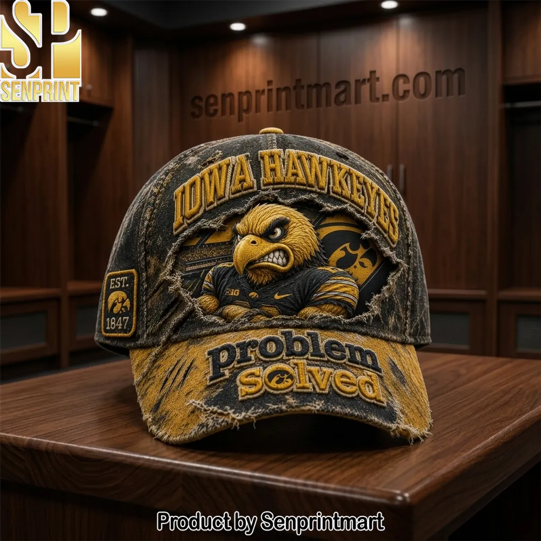 Iowa Hawkeyes Problem Solved Distressed Baseball Cap