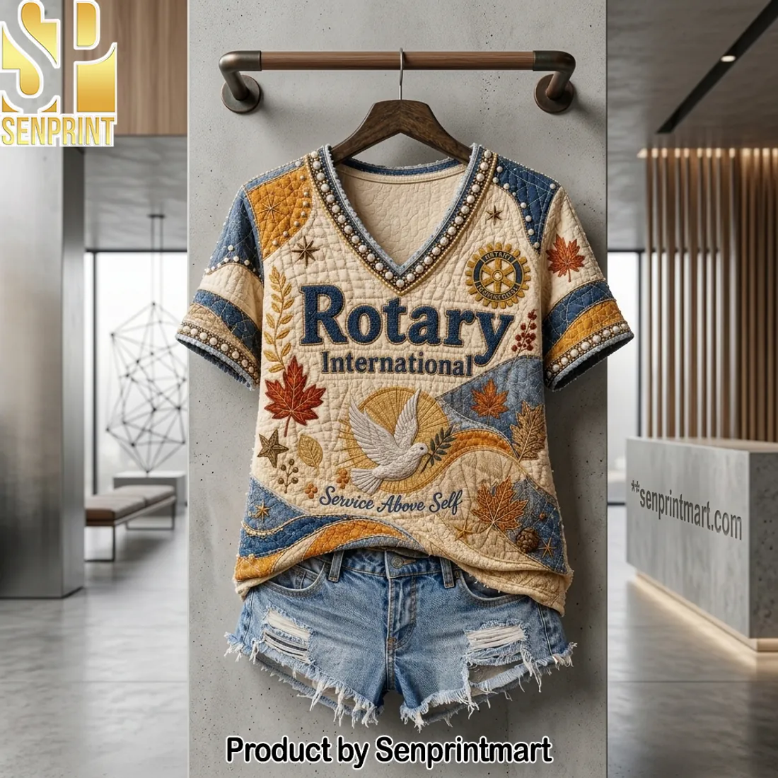 Rotary International Service Above Self Quilted V-Neck Shirt