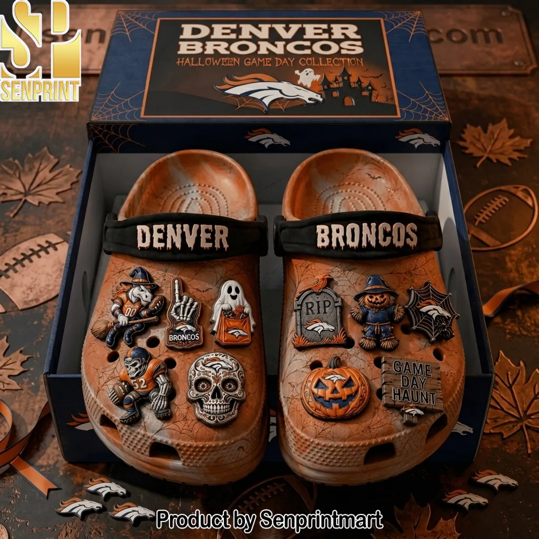 Denver Broncos Halloween Game Day Collection Clogs