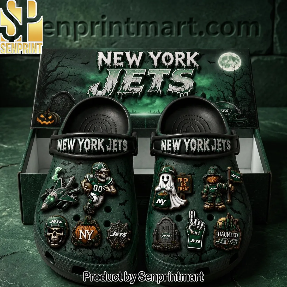 New York Jets Haunted Halloween 3D Charms Clogs