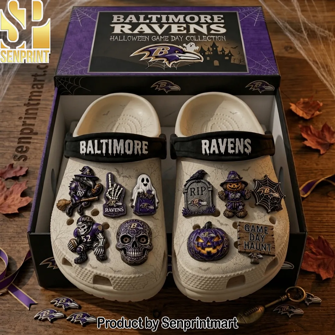 Baltimore Ravens Halloween Game Day Collection Spooky Slip-On Clogs