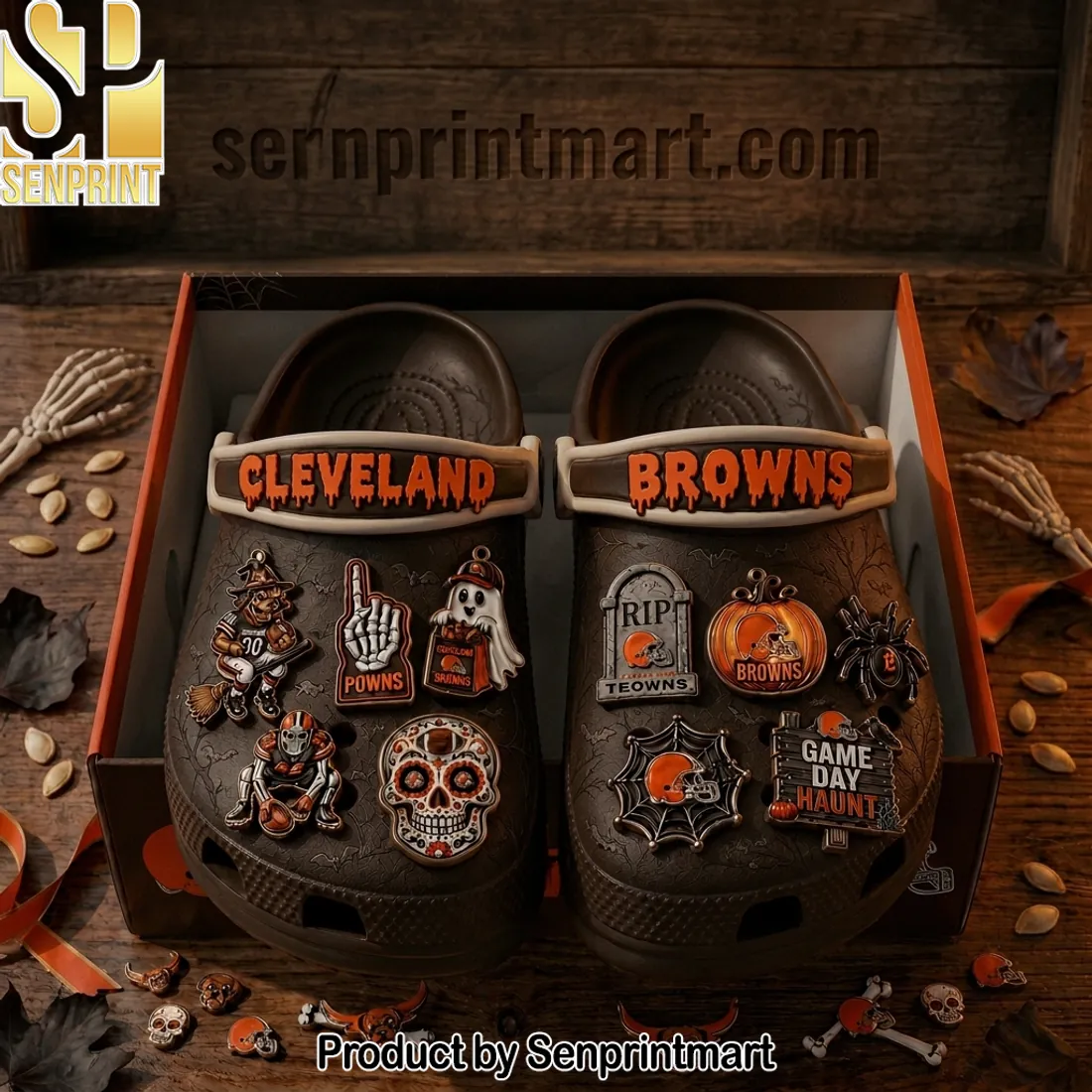 Cleveland Browns Game Day Haunt Halloween Clogs