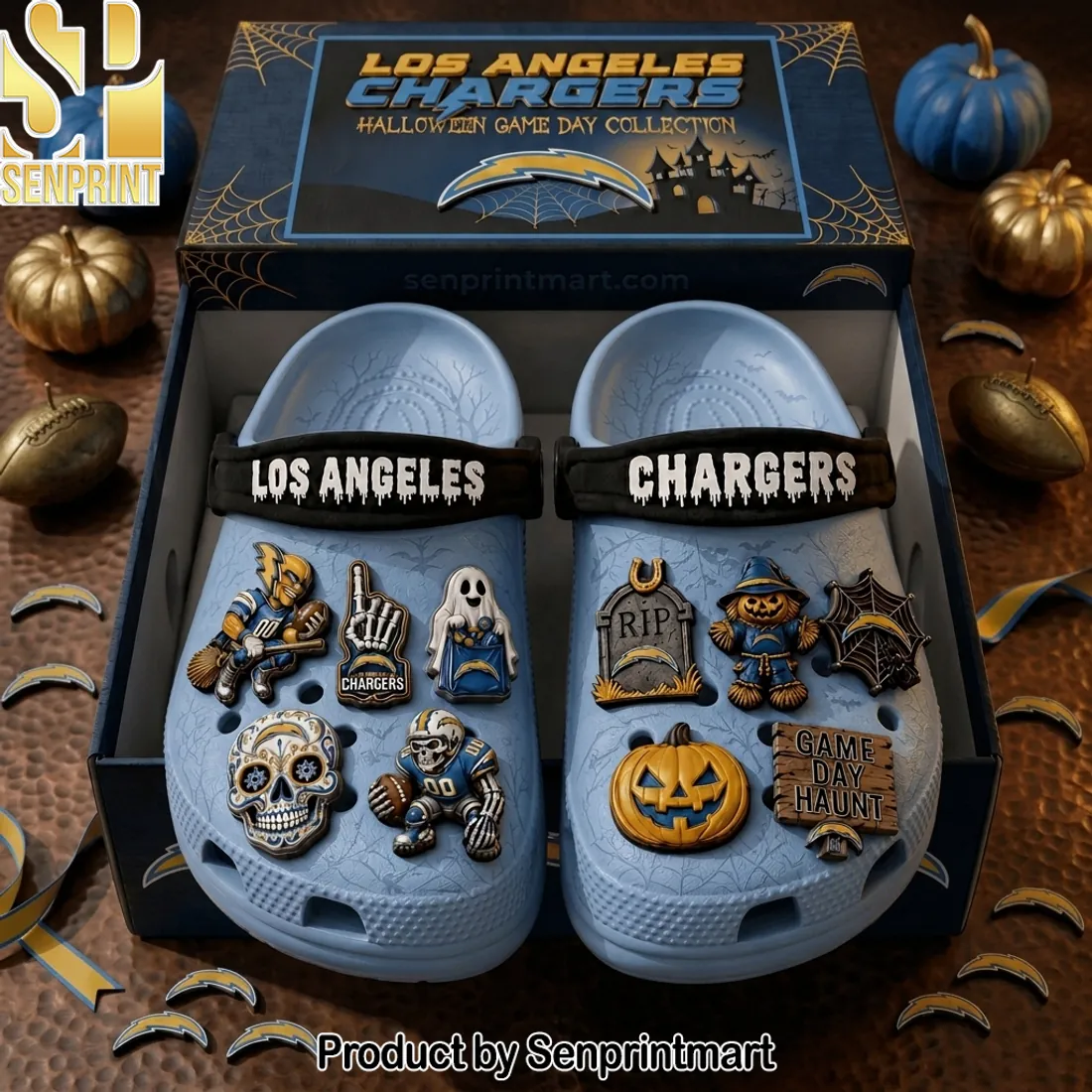 Los Angeles Chargers Halloween Game Day Collection Custom Clogs