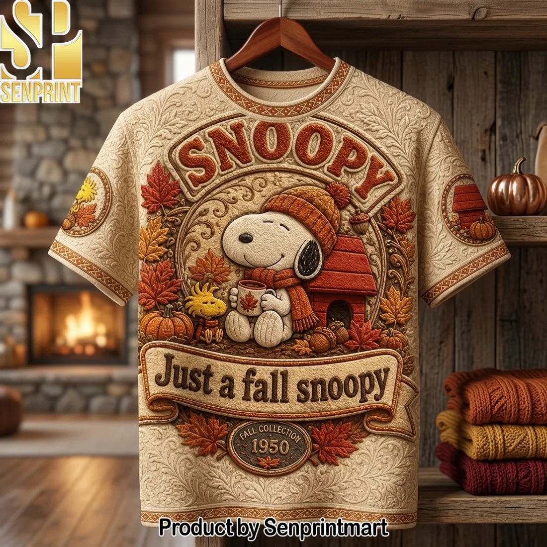 Just A Fall Snoopy Vintage Autumn 3D Embossed T-Shirt
