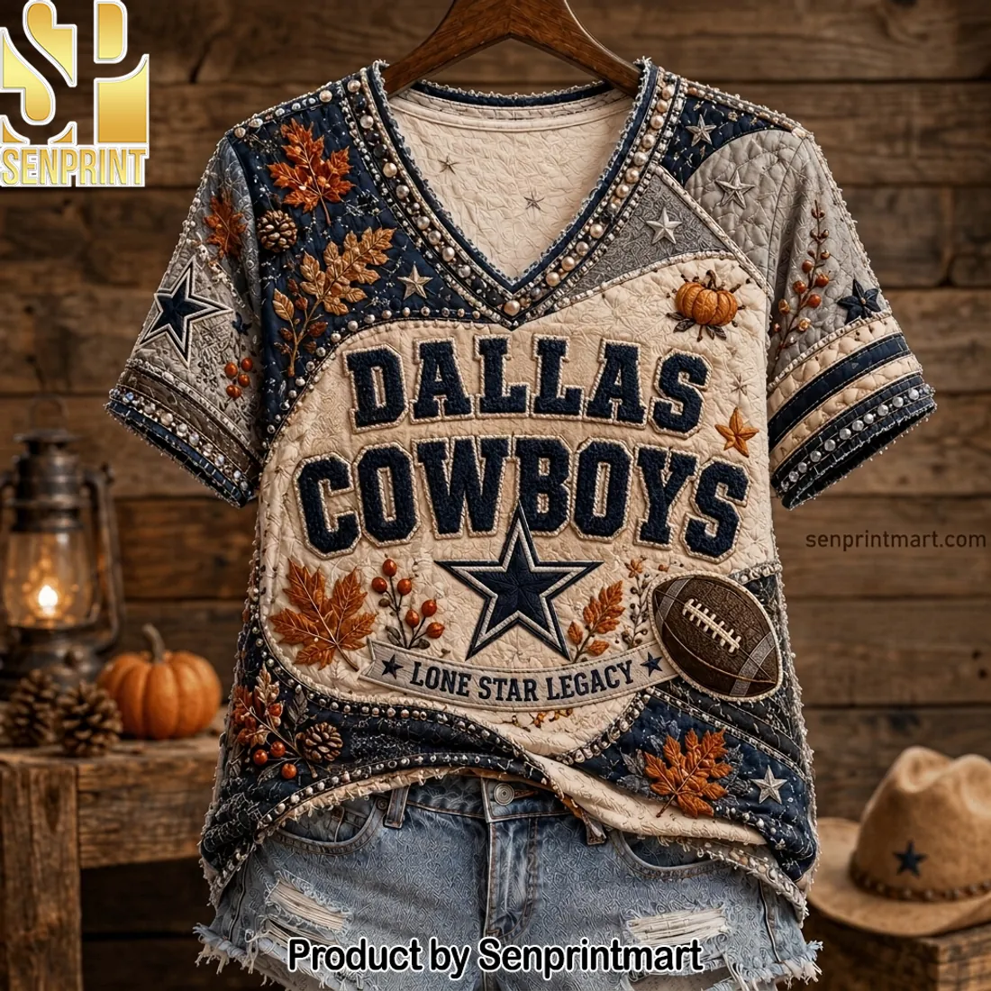 Dallas Cowboys Lone Star Legacy Autumn Quilted V-neck Shirt