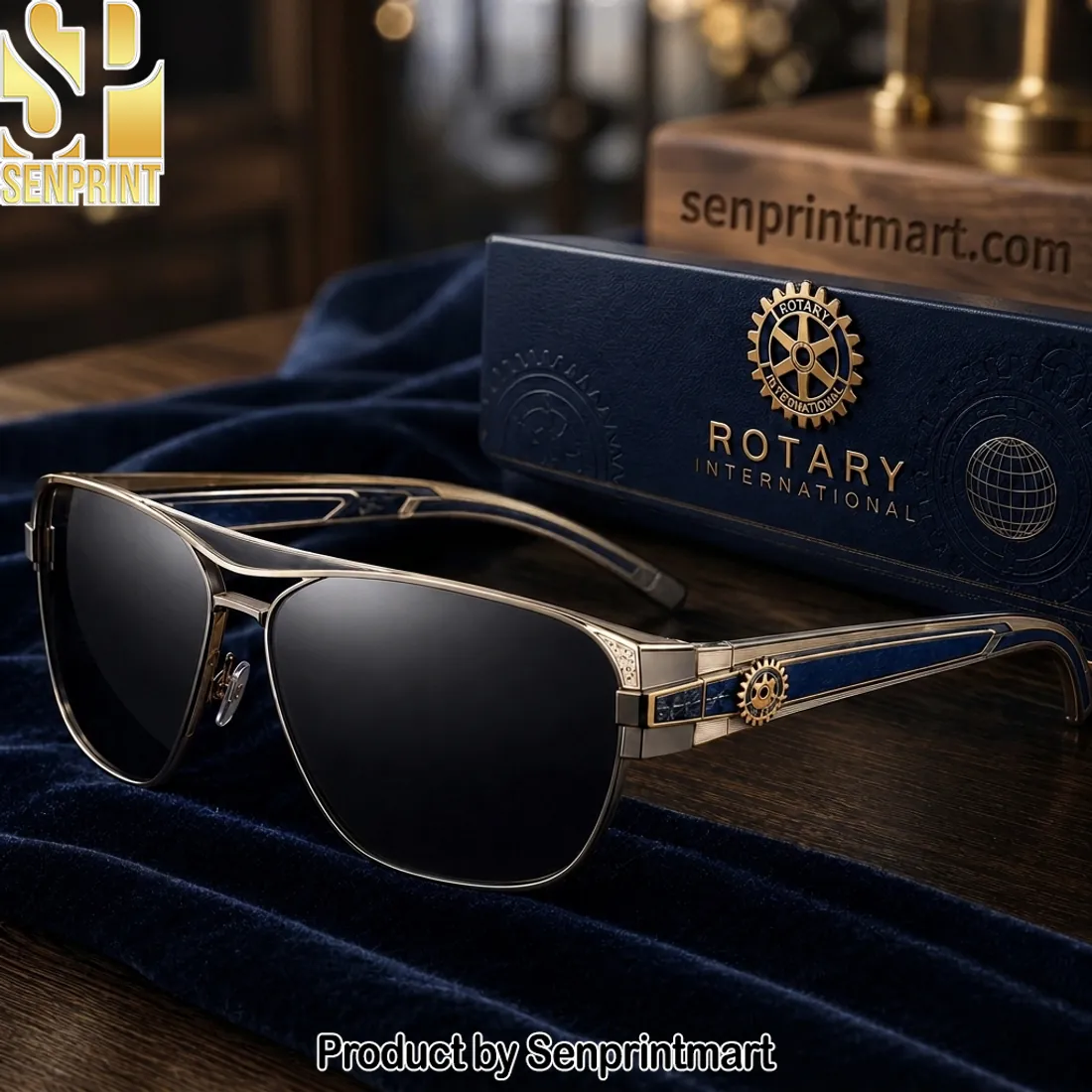 Rotary International Premium Unisex Gold Tone Sunglasses