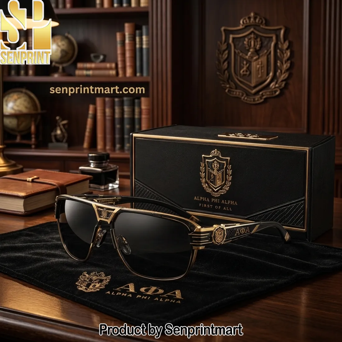 Alpha Phi Alpha Premium Gold Crest Luxury Sunglasses