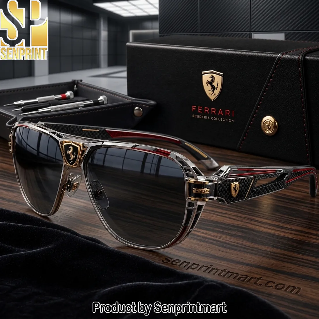 Ferrari Scuderia Collection Premium Carbon Fiber Aviator Sunglasses