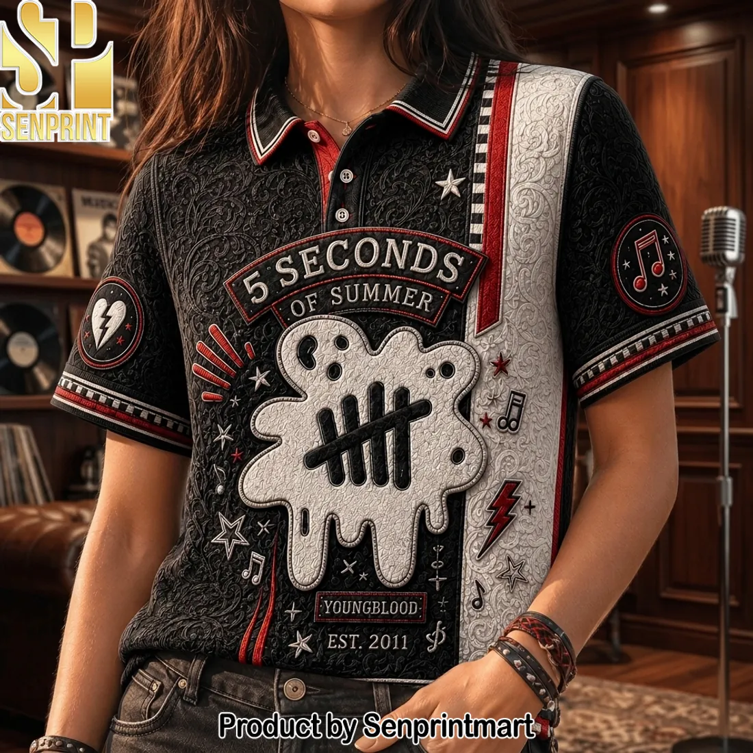 Seconds of Summer Youngblood Embossed Graphic Polo Shirt