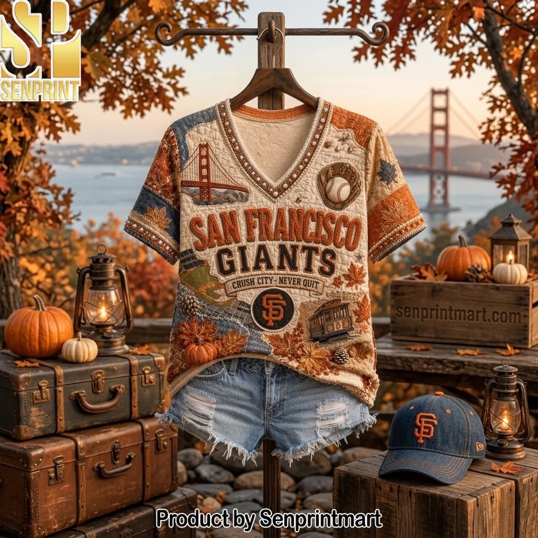 San Francisco Giants Crush City Never Quit Quilted V-neck Shirt