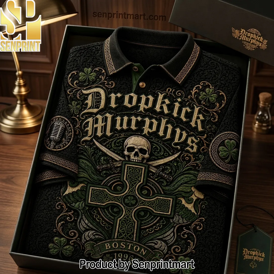Dropkick Murphys Boston 1996 Embossed Celtic Polo Shirt