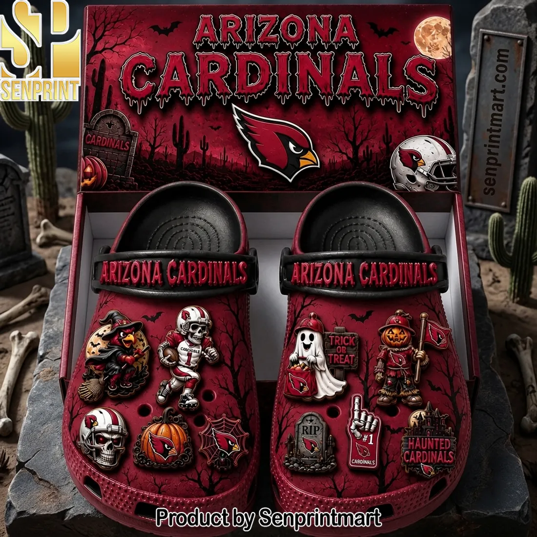Arizona Cardinals Halloween Spooky Football Clogs