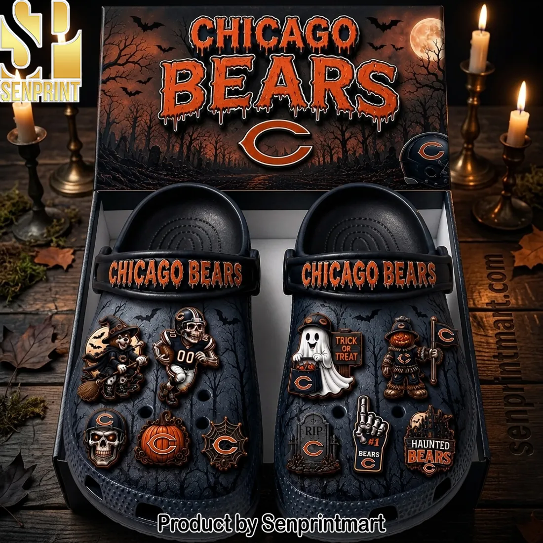 Chicago Bears Halloween Spooky Haunted Edition Clogs