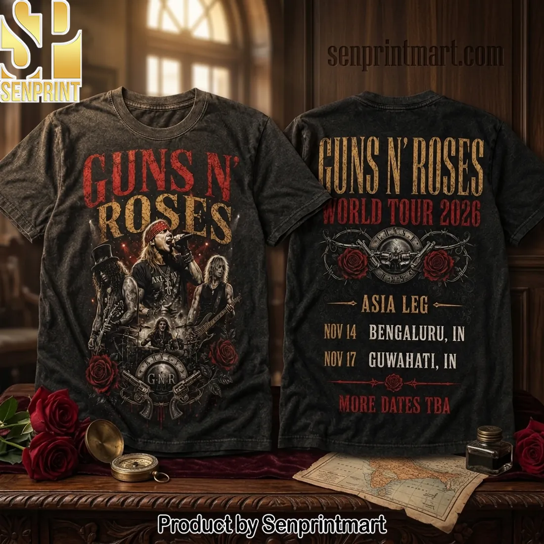 Guns N’ Roses World Tour 2026 Vintage Wash Graphic T-Shirt