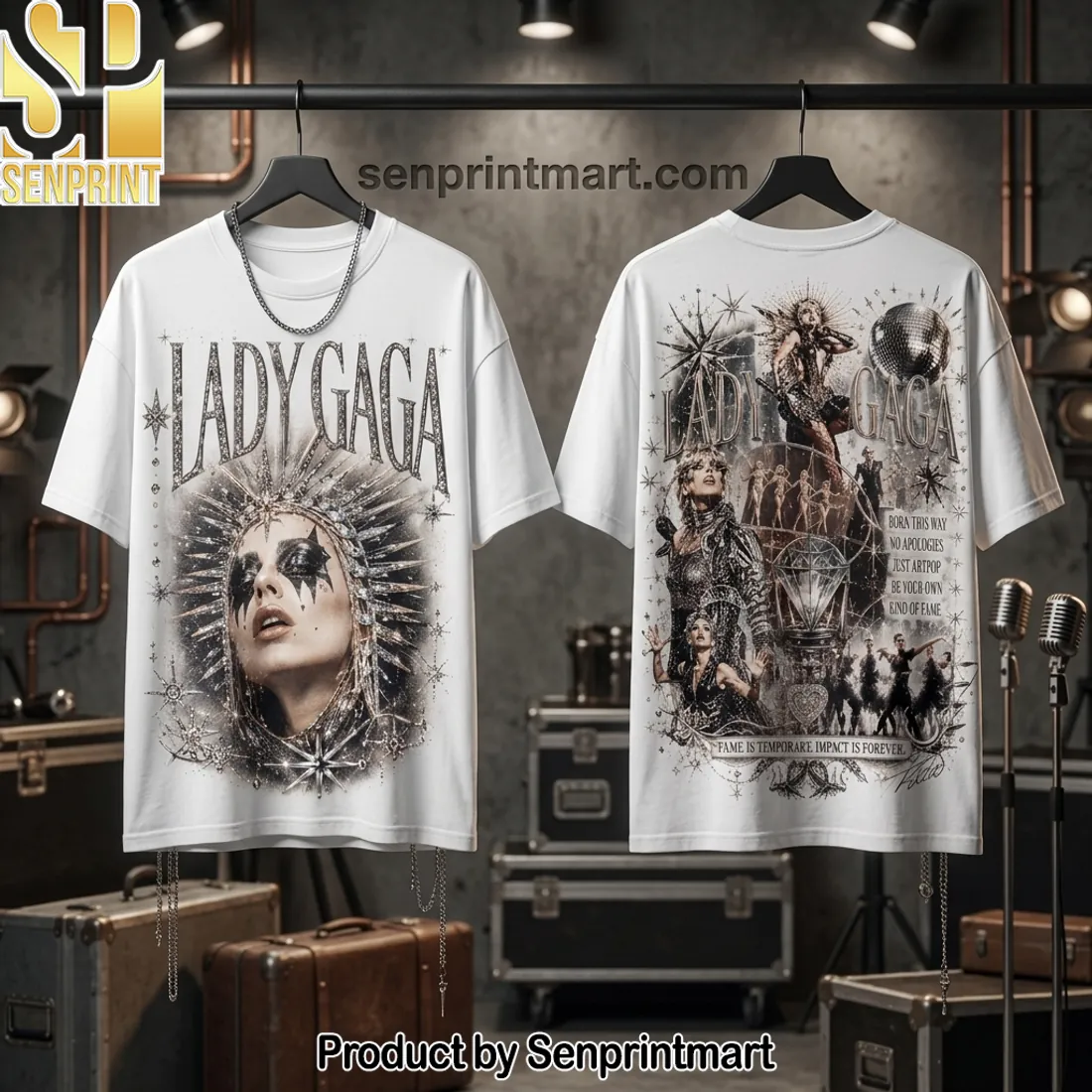 Lady Gaga Vintage Graphic Iconic Portrait Front Back Print T-Shirt