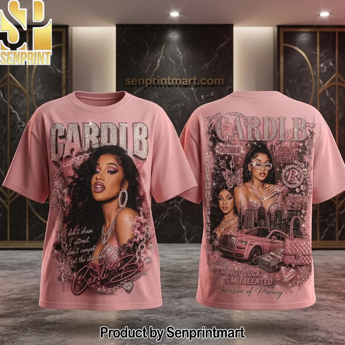 Cardi B Invasion of Privacy Vintage Rap Graphic Pink T-Shirt