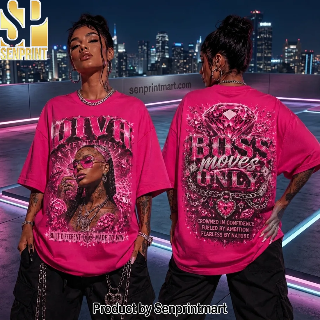 Diva Mentality Built Different Oversized Pink Graphic T-Shirt