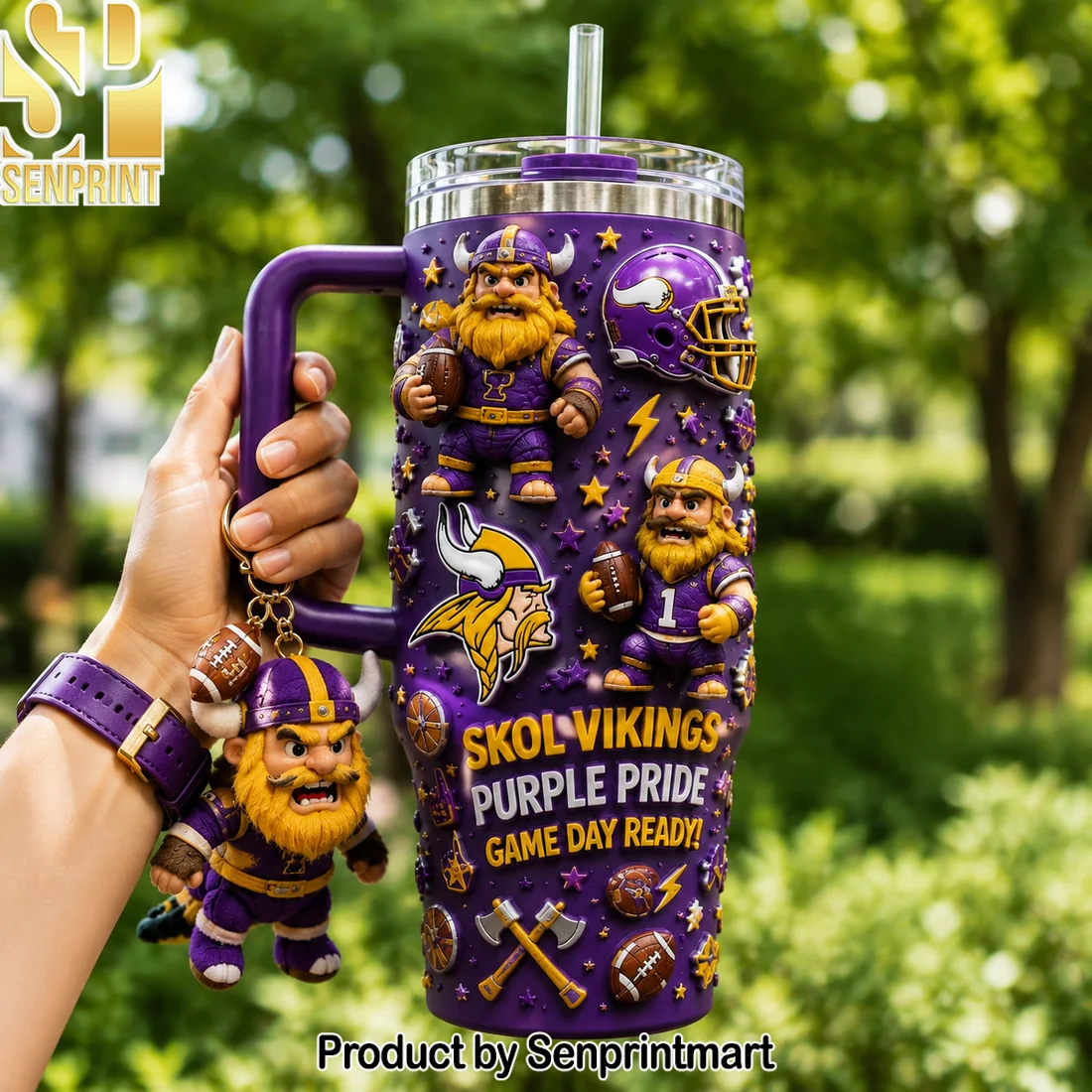 Minnesota Vikings NFL 3D Embossed Mascot Purple Pride 40oz Insulated Stainless Steel Travel Tumbler with Handle Minnesota Vikings NFL 3D Embossed Mascot Purple Pride 40oz Insulated Stainless Steel Travel Tumbler with Handle