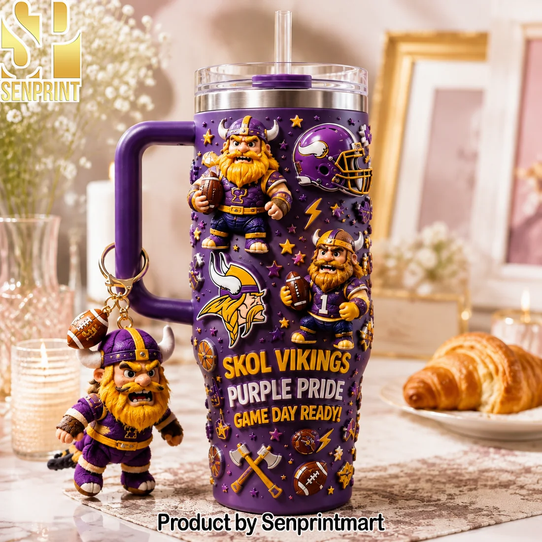Minnesota Vikings NFL 3D Embossed Mascot Purple Pride 40oz Insulated Stainless Steel Travel Tumbler with Handle Minnesota Vikings NFL 3D Embossed Mascot Purple Pride 40oz Insulated Stainless Steel Travel Tumbler with Handle