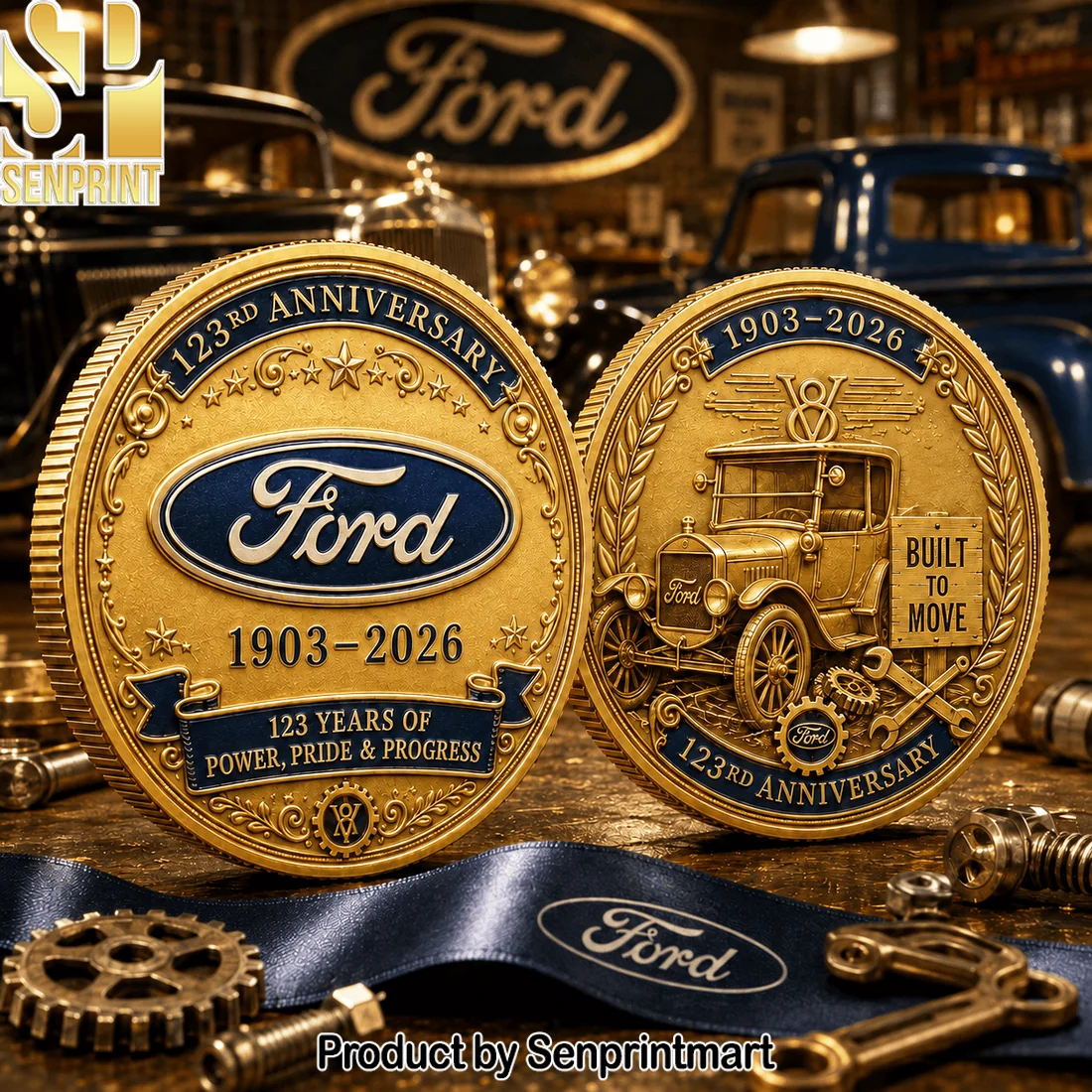 Ford 123rd Anniversary 1903-2026 Gold Embossed V8 Model T Vintage Car Collectible Commemorative Coin