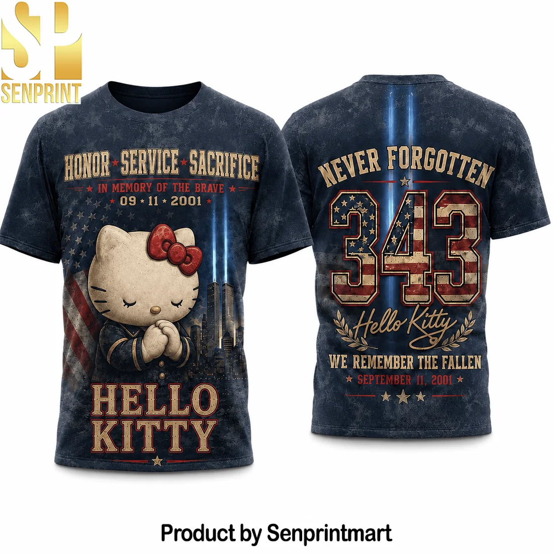 Hello Kitty September 11 Never Forgotten Memorial Twin Towers 343 Tribute Patriotic 3D T-Shirt Hello Kitty September 11 Never Forgotten Memorial Twin Towers 343 Tribute Patriotic 3D T-Shirt