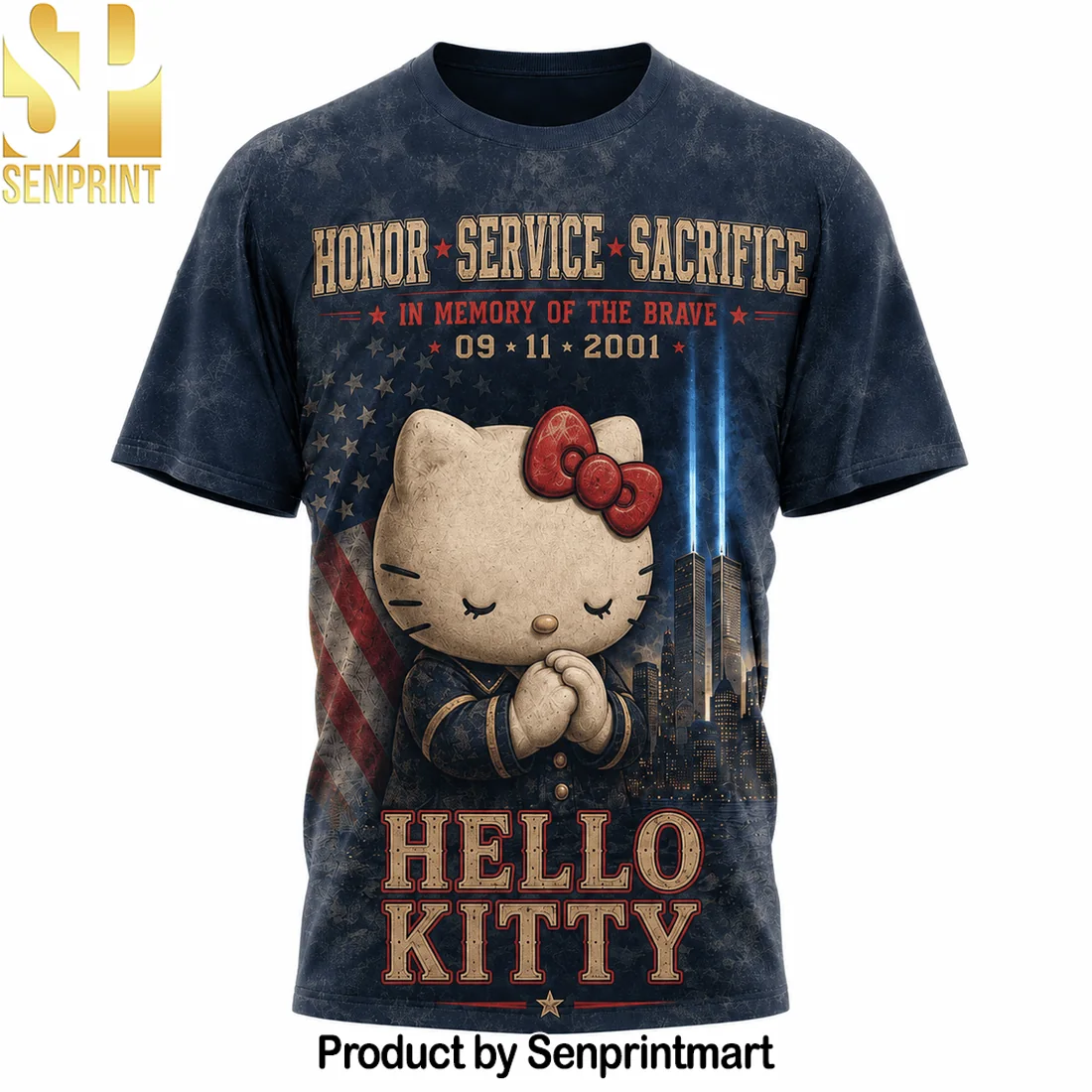 Hello Kitty September 11 Never Forgotten Memorial Twin Towers 343 Tribute Patriotic 3D T-Shirt Hello Kitty September 11 Never Forgotten Memorial Twin Towers 343 Tribute Patriotic 3D T-Shirt