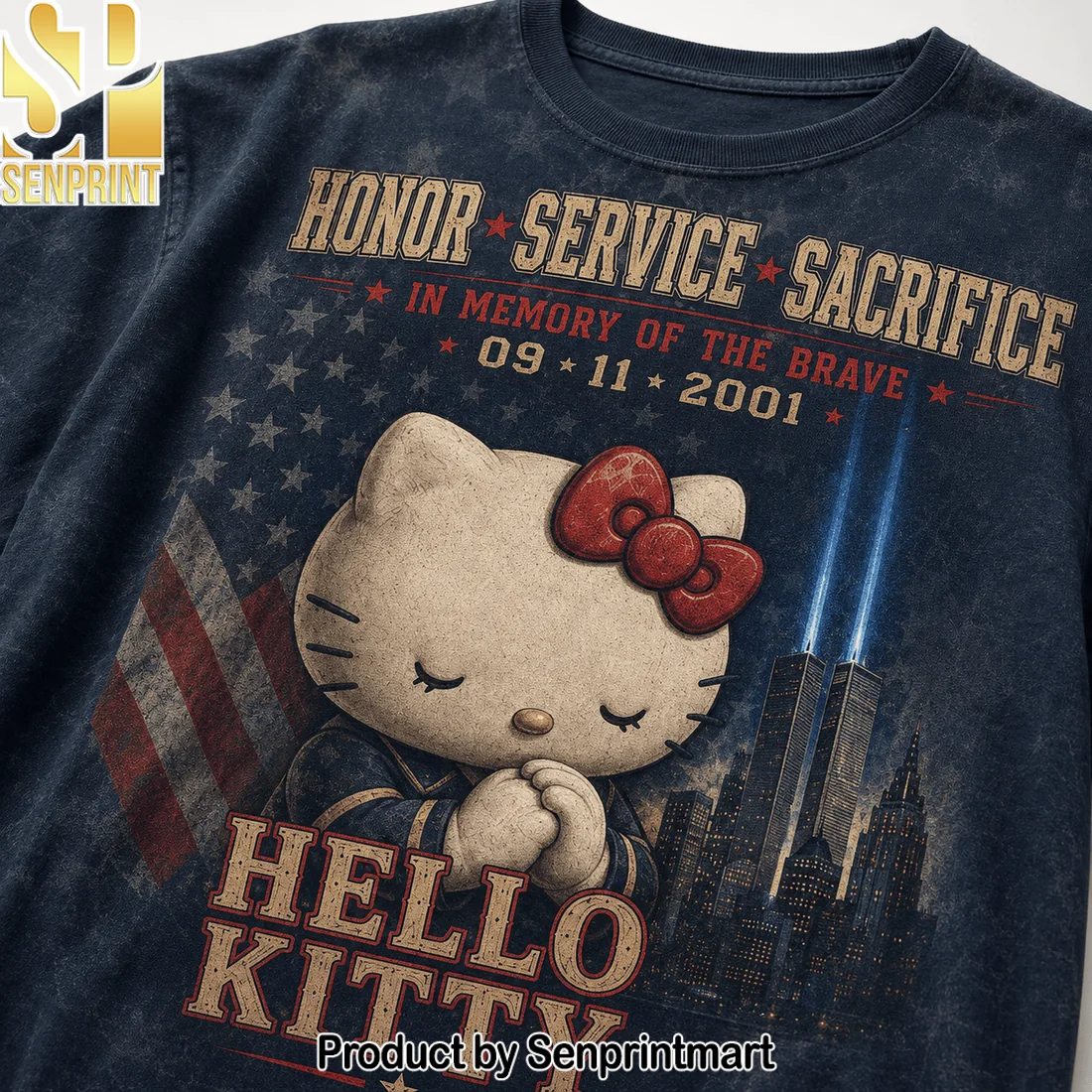 Hello Kitty September 11 Never Forgotten Memorial Twin Towers 343 Tribute Patriotic 3D T-Shirt Hello Kitty September 11 Never Forgotten Memorial Twin Towers 343 Tribute Patriotic 3D T-Shirt