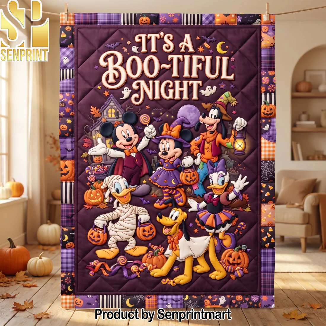 Disney Mickey and Friends Boo-Tiful Night Halloween Quilt Blanket