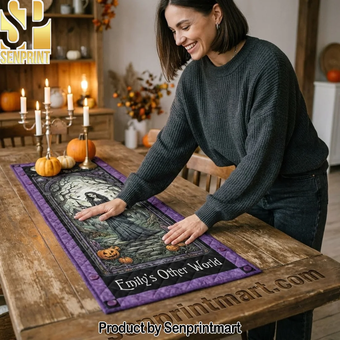 Personalized Spooky Other World Gothic Halloween Quilted Table Runner