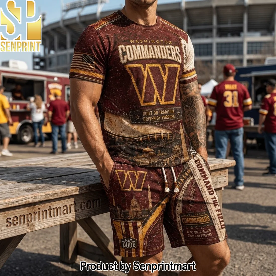 Washington Commanders Vintage 3D All Over Print Men’s Summer Casual T-Shirt and Shorts Set