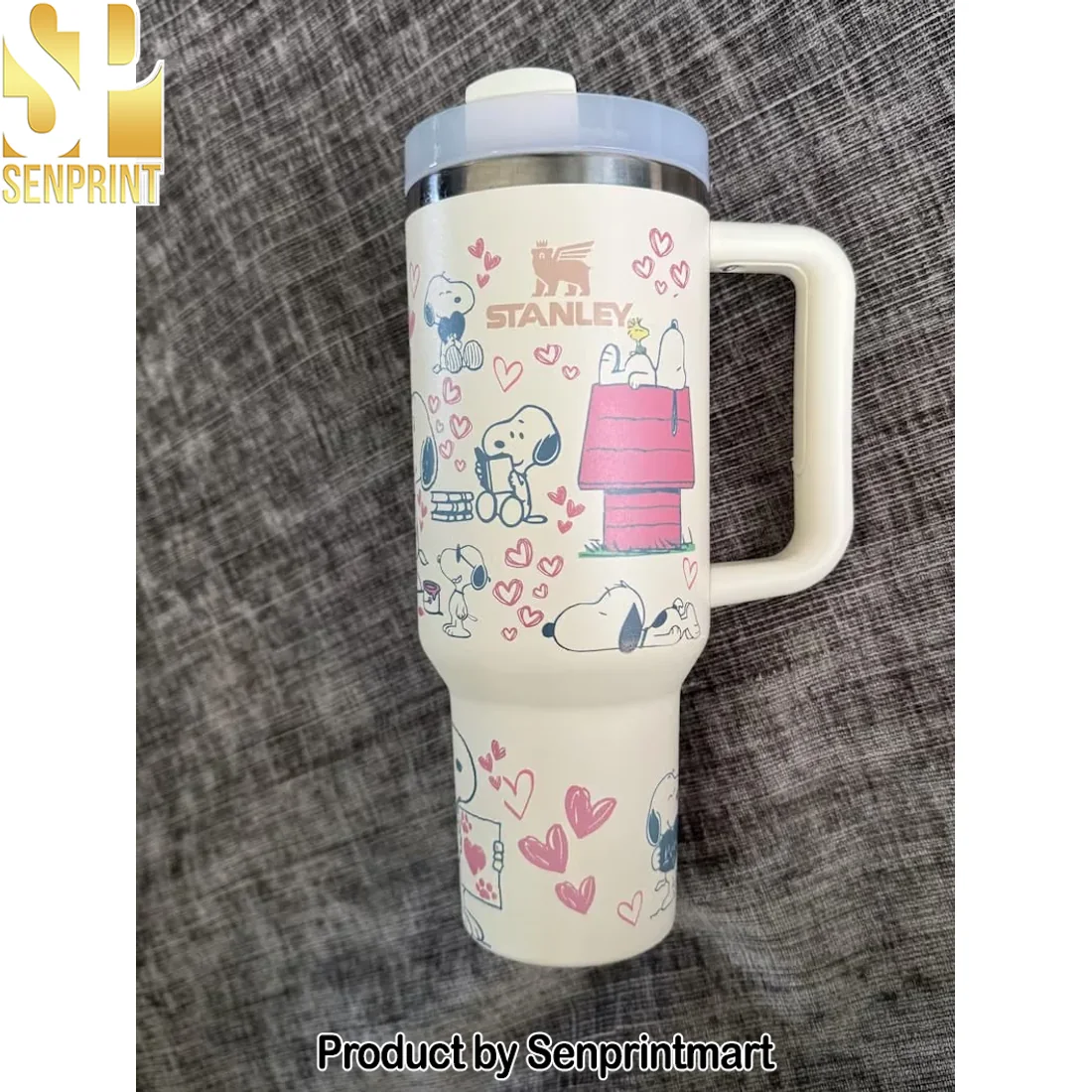 Snoopy Peanuts Valentine’s Day Pink Hearts Cream 40oz Insulated Stainless Steel Travel Tumbler