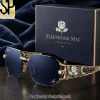 Fleetwood Mac Fan Pride Edition Premium Gold Engraved Rimless Octagonal Blue Lens Unisex Sunglasses