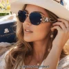 Fleetwood Mac Fan Pride Edition Premium Gold Engraved Rimless Octagonal Blue Lens Unisex Sunglasses
